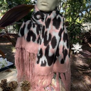 Aqua Pink and Black Super Thick Soft & Fuzzy Animal Print Scarf